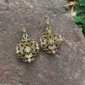 VSA Swarovski Clear Diamond Hook Earrings Once Upon A Time Collection Gold